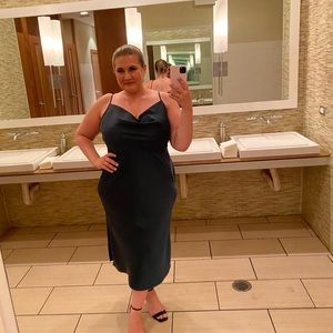 Satin emerald green formal dress.